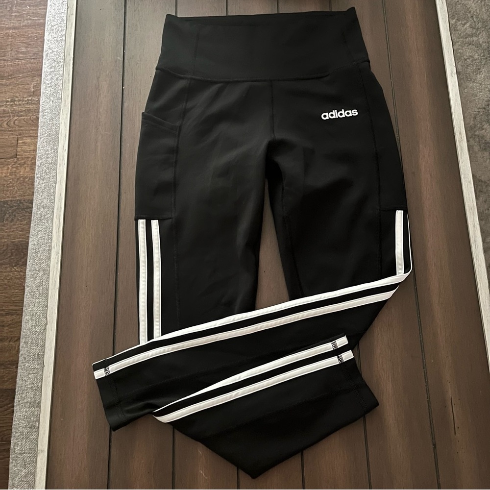 Adidas Leggings Climalite Full Length Striped Pockets Small